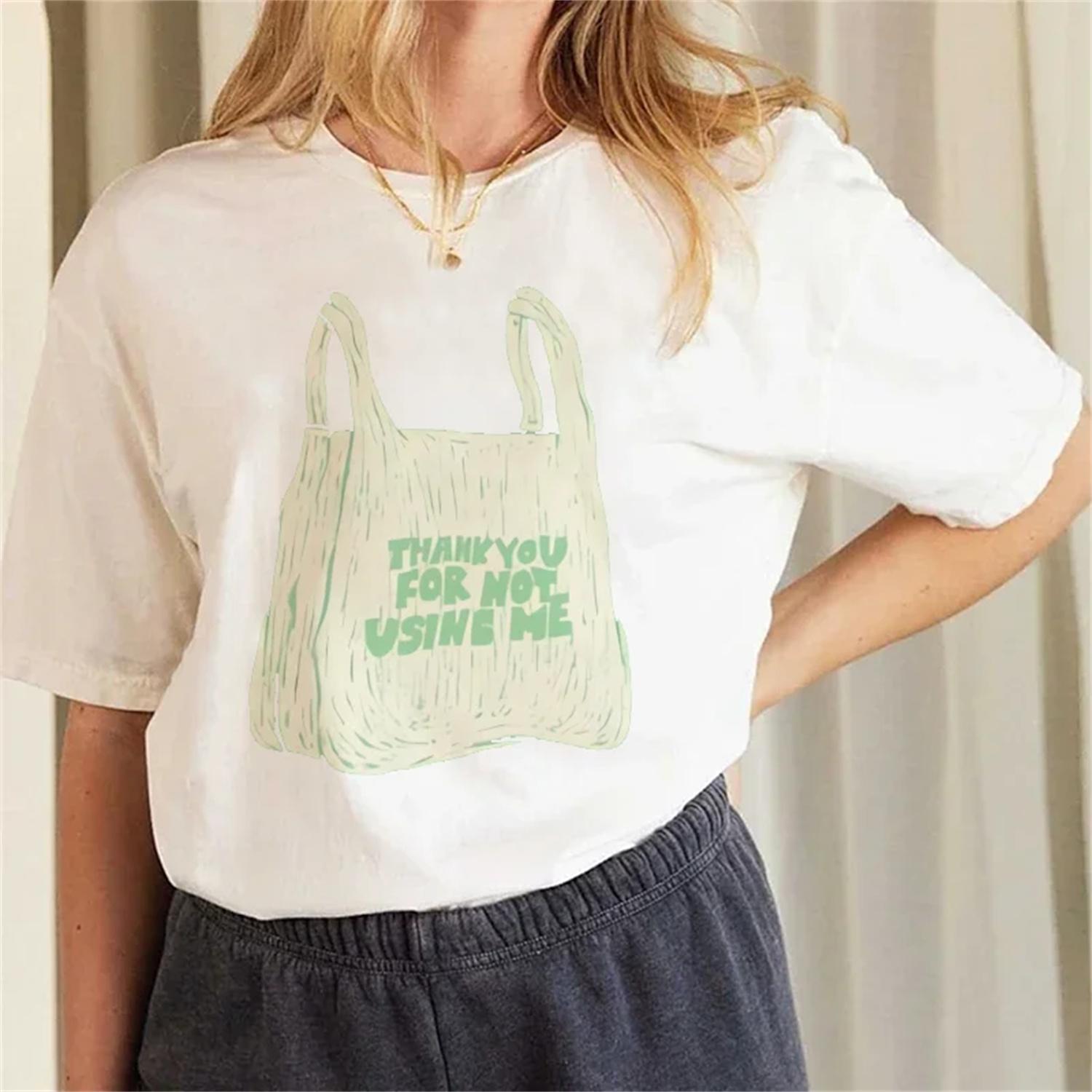 New Women s Fashion T-Shirt Fun Shopping Bag Pattern Printed Cartoon 90s T-Shirt Women s New Basic Harajuku Summer Travel Top S