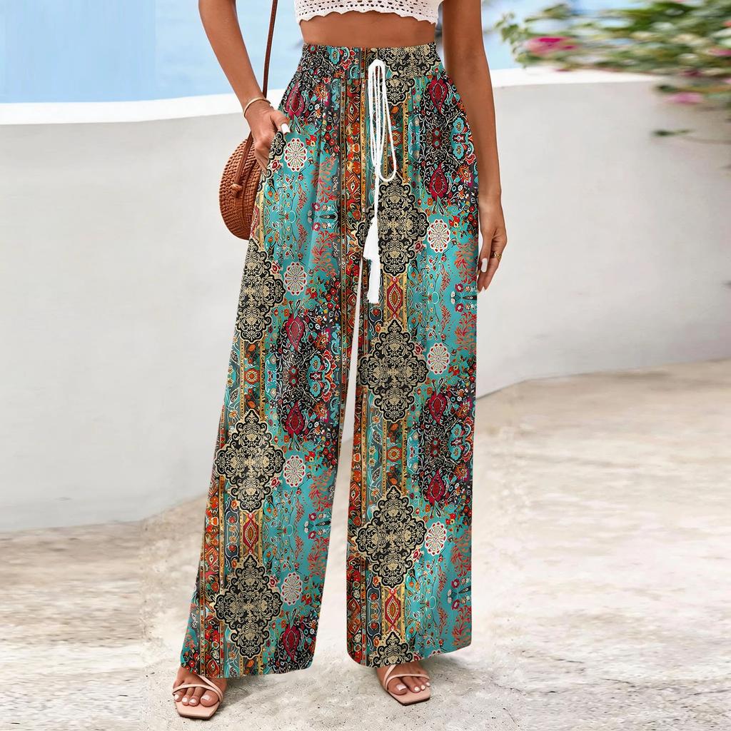 Women's Wide-Leg Casual Flowy Floral Print Pants