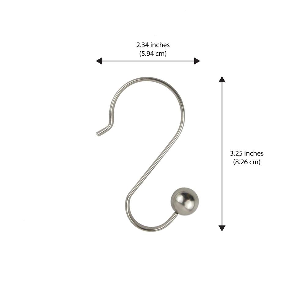 Rustproof Stainless Steel Shower Curtain Hooks Set of 12 S-Shaped Easy Install Decorative Ball Design Fits 1 Inch Rods