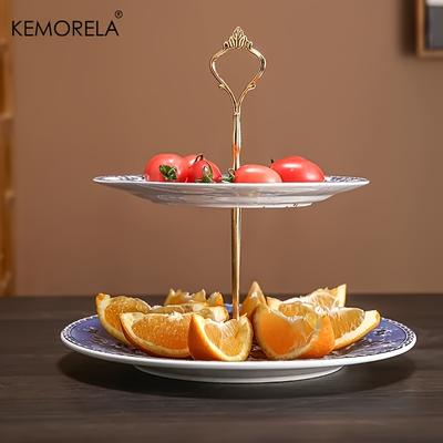 KEMORELA Présentoir à Desserts en Céramique à 2/3 Niveaux - Plateau de Service à Gâteaux Multi-Niveaux pour Buffets Style Européen et Décorations de Fête
