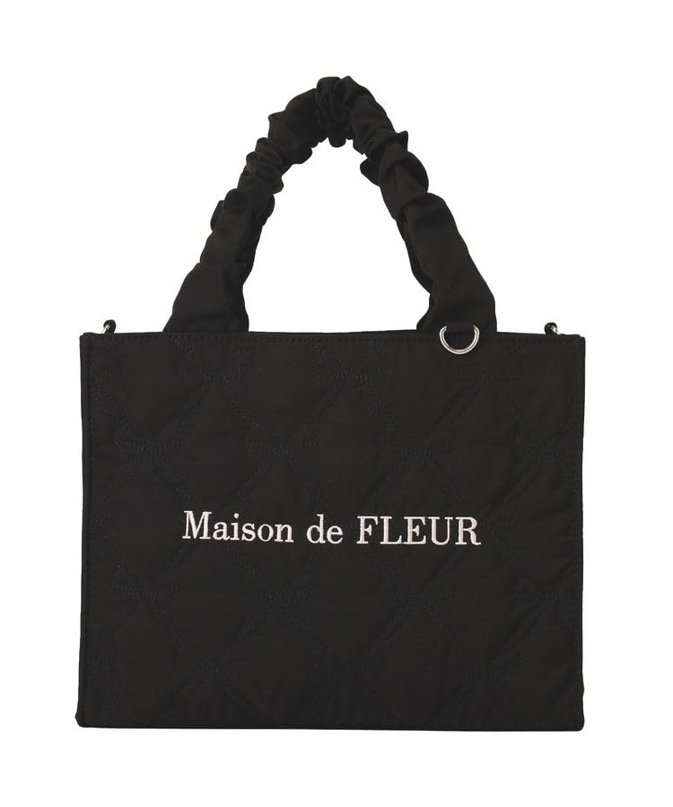 Maison de FLEUR Gathered Handle Ribbon Quilted Tote F 08001147000 2-Way Bag, Black, Handbag, чёрный