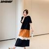 DIMANAF Plus Size New Summer Style Women Dress Patchwork Casual Loose Dress Holiday Long Dress Oversize 2024