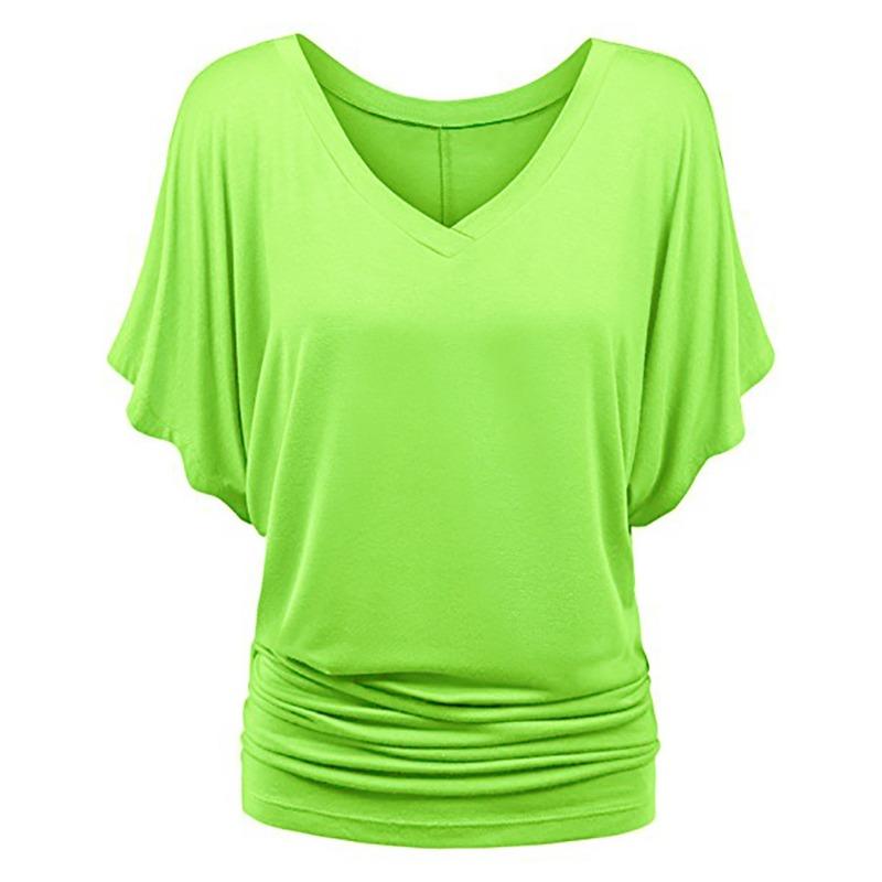 Sommer Neue Mode Damen Locker Fledermaus Kurzarm V-Ausschnitt T-Shirt Tops