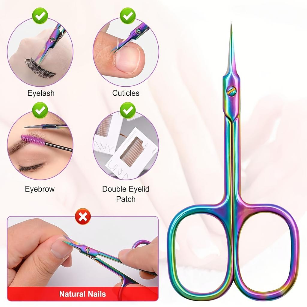 Beauty Rainbow Titanium Stainless Steel Multi-Purpose Cuticle Scissors Ergonomic Handle Suitable for Nail Care