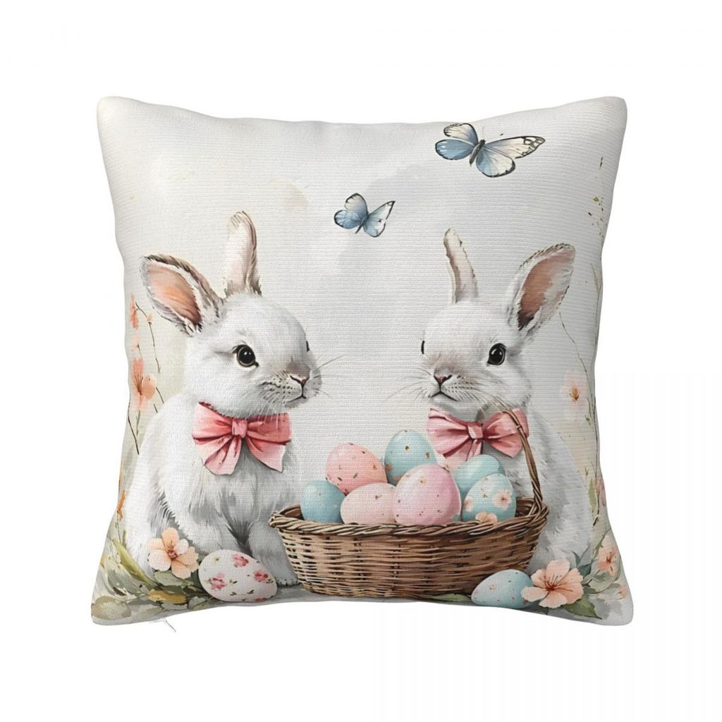 Easter Rabbit Square Pillow Case Cushions for Sofa Bunny Flower Custom Pillowcover Home Decor