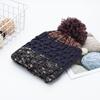 Women Winter Knitting Hat with Pom Poms Decor Patchwork Color Autumn Winter Jacquard Hat Windproof Breathable Headwear