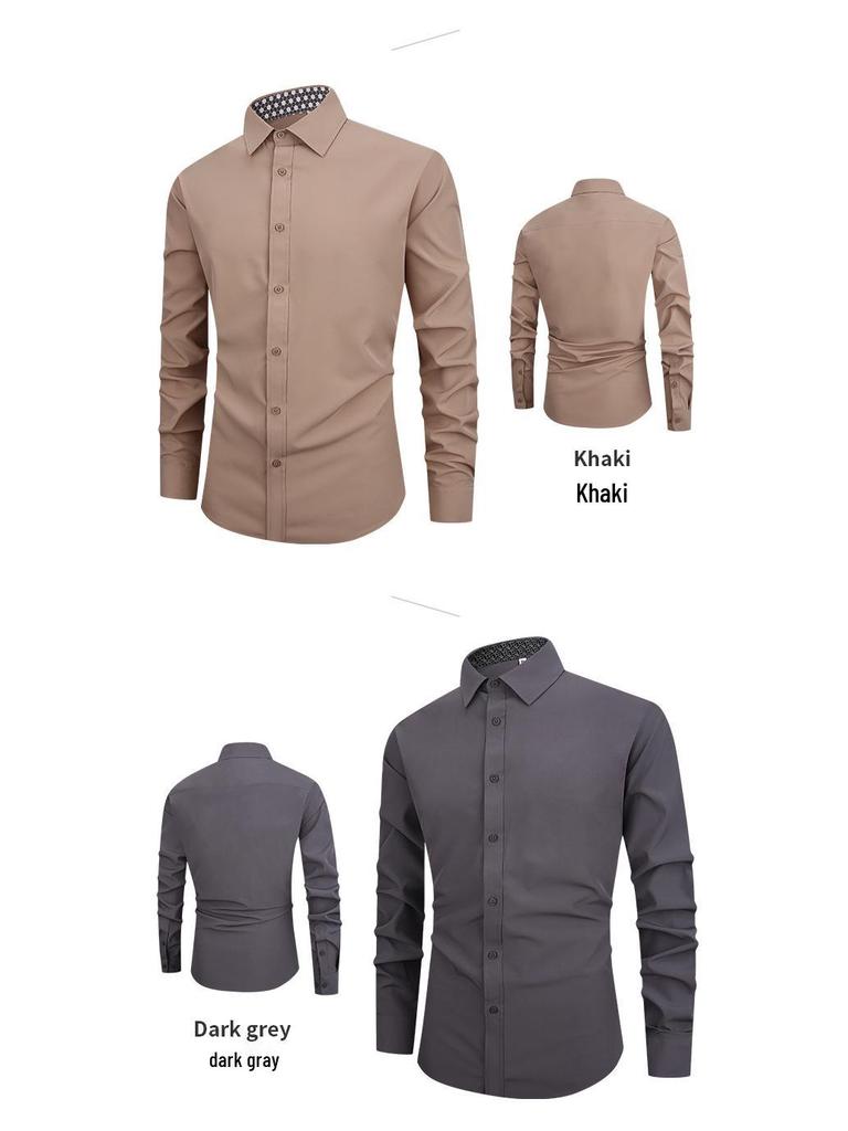 Men's Solid Color Non-Iron White Long Sleeve Slim Fit Business Shirt