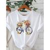 European Size Summer Women'S T-Shirt with Bicycle Floral Print, Stylish, Comfortable, And Breathable