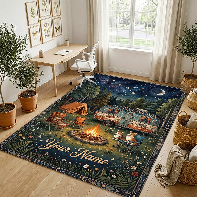 Adventure Journey Theme Crystal Velvet Rug Personalized Custom Name Text Soft Floor Mat Home Decor