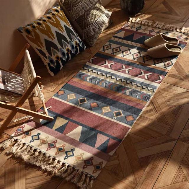

Linen Plaid Carpet Cotton Home Weave Carpets Bohemian Rug Floor Carpet For Living Room Bedroom Home Deocr Foot Pad Beach tapijt 60x90cm