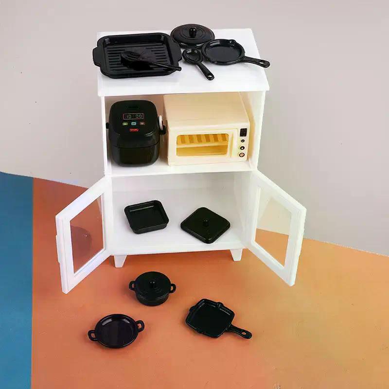 1 Set 1:12 Mini Food Pretend Play Accessores Toy Dollhouse Furniture Model Kitchen Play Kit Miniature Rice Cookers Cabinet