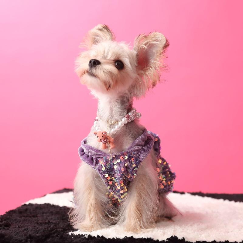 Dog Dresses for Small Dogs Party Sequins Velvet Dress for Dogs Girl Puppy Birthday Wedding Christmas Outfit Soft Pet Apparel Cute Chihuahua