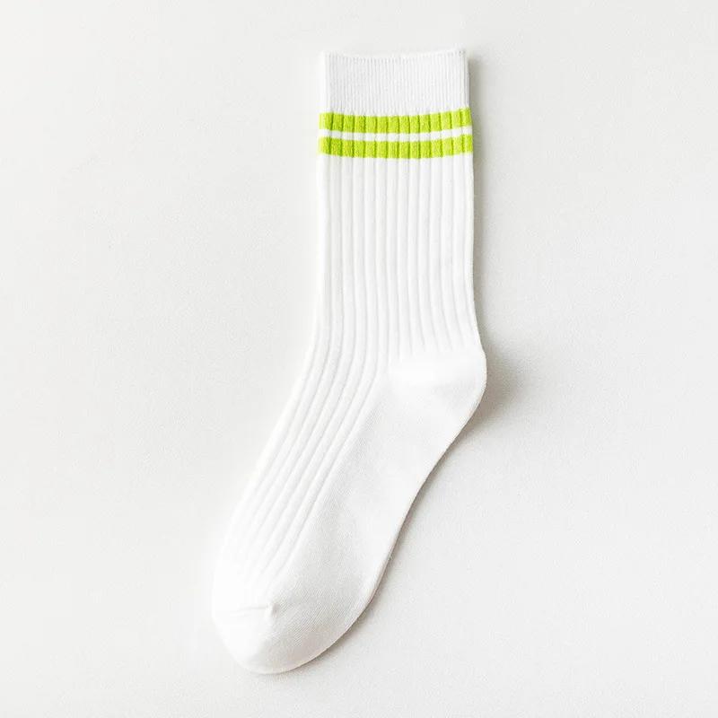 Korean White Orange Striped Socks Women Sport Socks Soft Breathable for High School Students Girls Cotton Long Socks