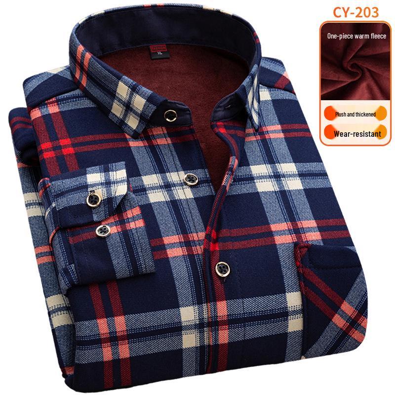 Men's Fleece-Lined Plaid Long-Sleeve Shirt