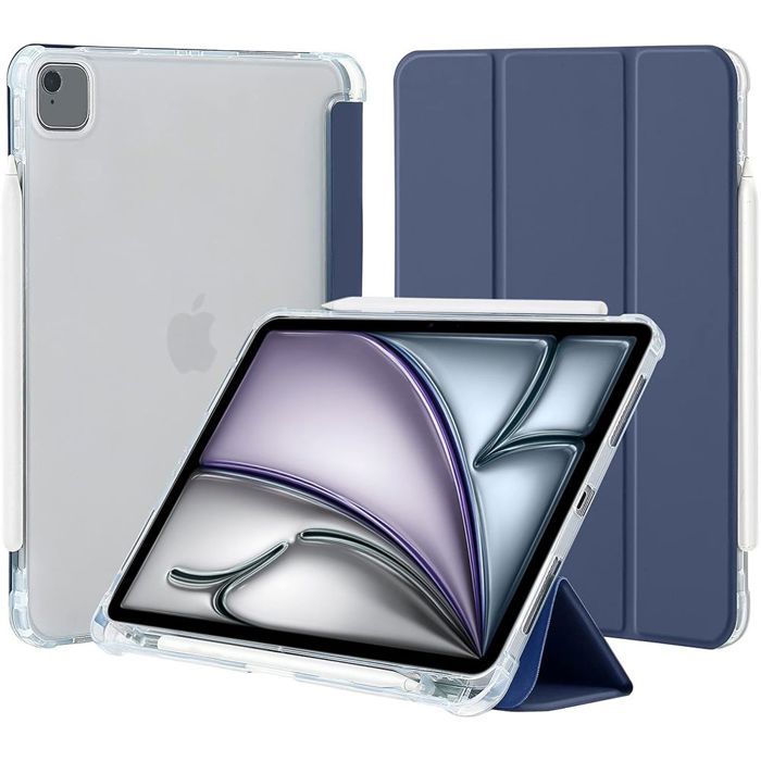 Coque pour iPad Air 13"/Pro 12,9" - Antichoc - Silicone - Bleu Marine - Porte-Stylet