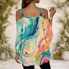 Damen Übergröße Off-Shoulder Doppelträger V-Ausschnitt Kurzarm Pink Lila Farbverlauf Print Top