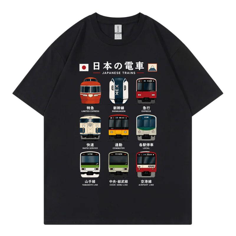 Japanese Tokyo Rail Graphic T Shirts Unisex Unisex Fashion Vintage Short Sleeve TShirts Summer Casual 100Cotton TShirt Streetwear