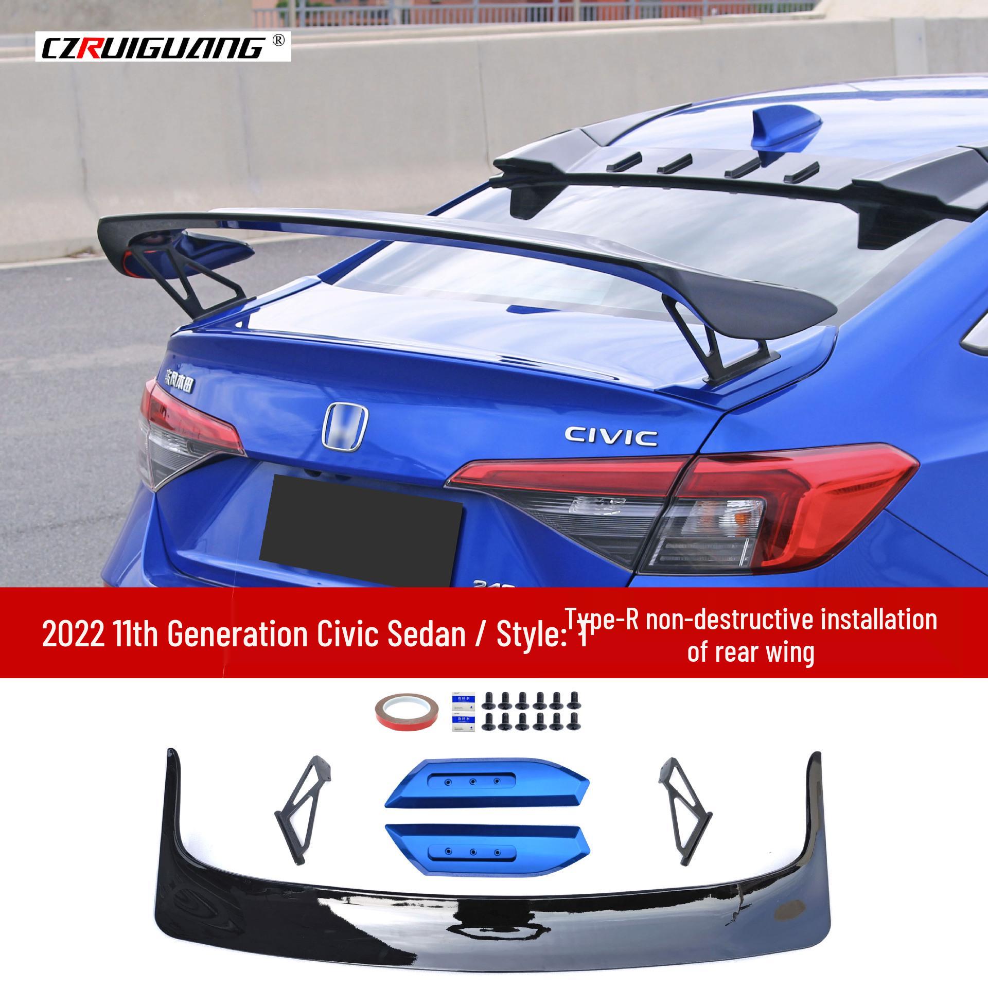 

22-Eleventh Gen Civic Hatchback TR Rear Spoiler with Brackets – Non-destructive Top Spoiler Wind Deflector Gloss Black + Unpainted Large Base