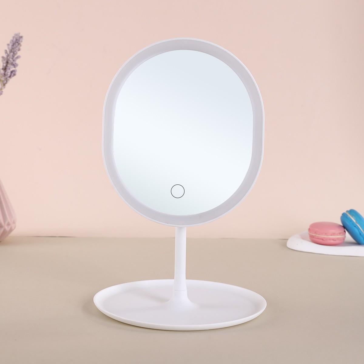 Rotatable LED Makeup Mirror with Light and Storage for Desktop/Tabletop.