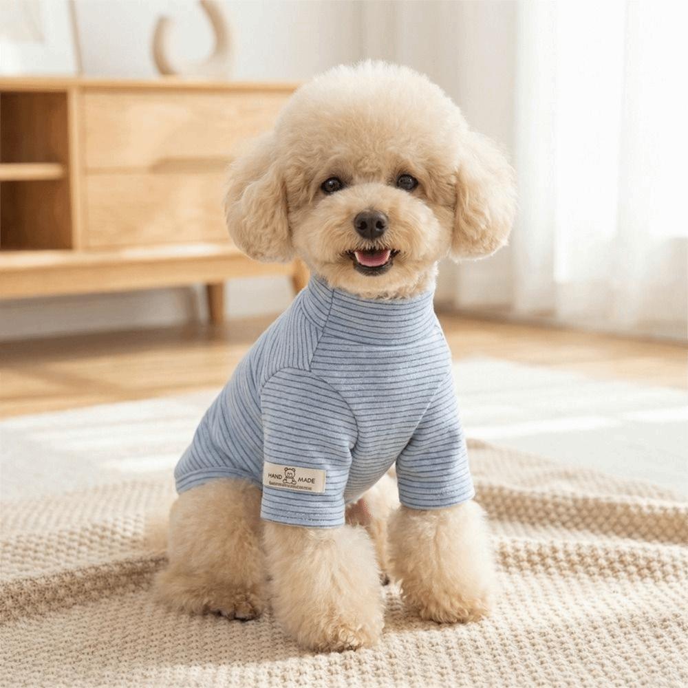 High Collar Pet Bottoming Shirt Striped Pattern Two-Leg Dog Clothes  Outdoor Protection