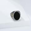 Popular Retro Hand Jewelry Titanium Steel Inlaid Black Gemstone Ring Men's Gold-plated Literary Trend Index Finger Ring