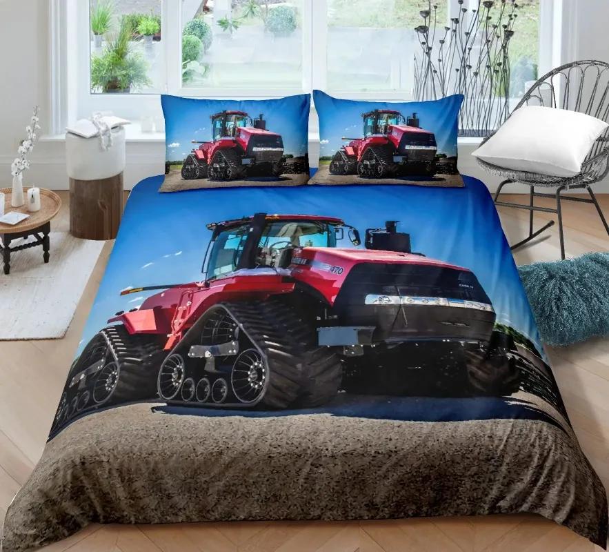 3D Print Excavator, Engineering Vehicle Bedding Set Kids Teenagers Winter Duvet Cover Set Bedroom Bed Linens Boys High-quality
