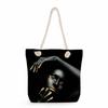 Multifunctional Cool Black People Printed Thick Rope Shoulder Beach Bag Casual Large Capacity Handbag 0114