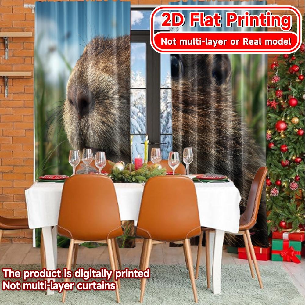 Flat Printing Happy Groundhog Popular Print Curtains Durable Polyester Decorations Home Suitable Set Of 2 Made
