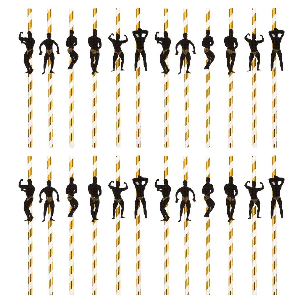 Kraft Paper Straws, Colorful Striped, Perfect For Party Decorations, Desserts, Pastries, Bars, And Drinks. 36 Pieces.