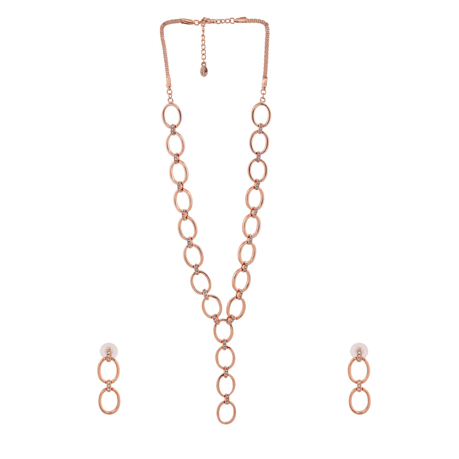 Estele Rose Gold Plated Crystal Elliptical Necklace Set for Women
