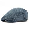Unisex Retro Washed Denim Flat Cap Spring Summer Breathable Ivy Cabbie Hat Vintage Beret Casual Peaked Cap