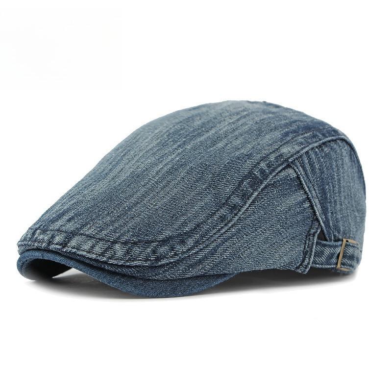 Unisex Retro Washed Denim Flat Cap Spring Summer Breathable Ivy Cabbie Hat Vintage Beret Casual Peaked Cap