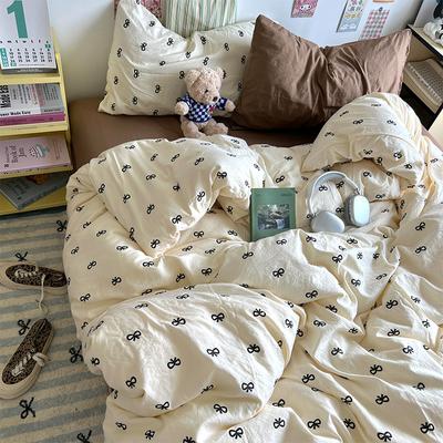 Juego de cuatro piezas de algodón lavado, funda de edredón pequeña y fresca, juego de sábanas de tres piezas para dormitorio, ropa de cama