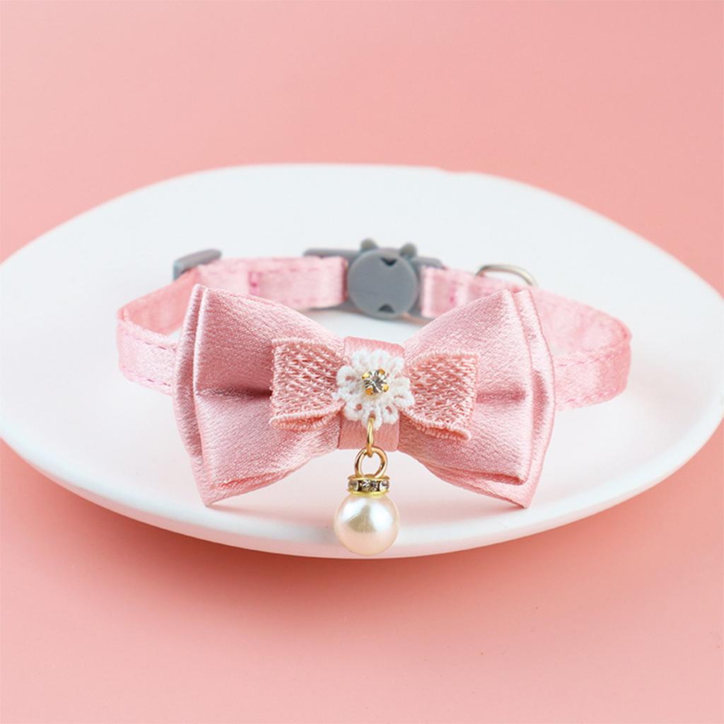 Pet Collar Adjustable Soft Wearable Cute Fashionable Cat Bow Tie Collar for Daily Walking Party Pearl Pendant Bow