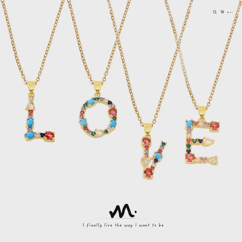 

Colorful Zircon Alphabet Pendant Necklace - Hip-Hop Style