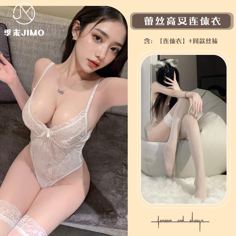 Sex Underwear Lace Mesh Splicing Suspender Onesie Pure Perspective Low-cut Temptation Shapewear