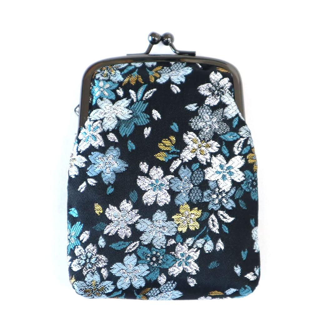 COCOLUCK Pouch Japanese Pattern Gold Brocade Nishijin Woven Wallet Accessory Case Case Pouch Made In Japan Cherry Blossom (night Blue)