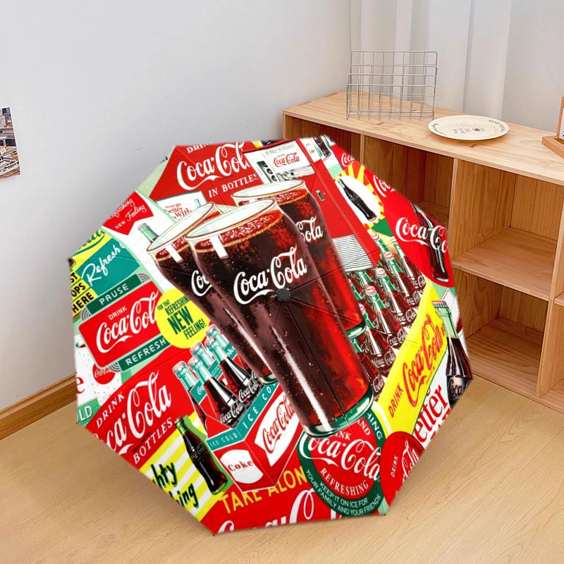1PC Coca-cola Christmas Delivery Automatic Umbrella - Suitable Travel Outdoor Portable Umbrella Birthday Gift Daily Essentials