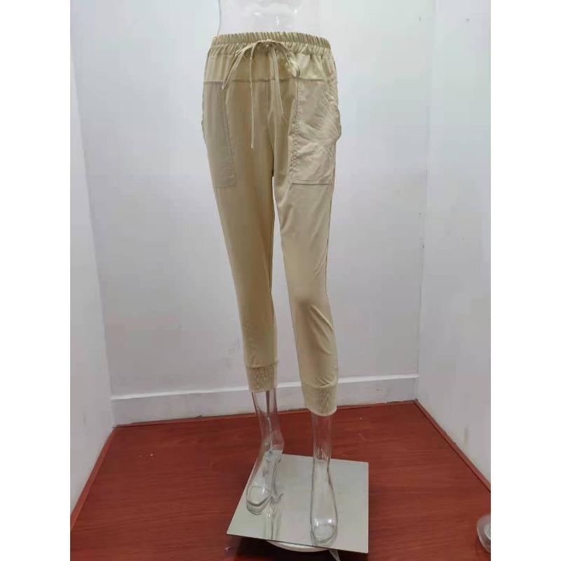 Summer Women Loose Plus Size Solid Color Simple Lace Up Slim Casual Nine Point Slimming Trousers