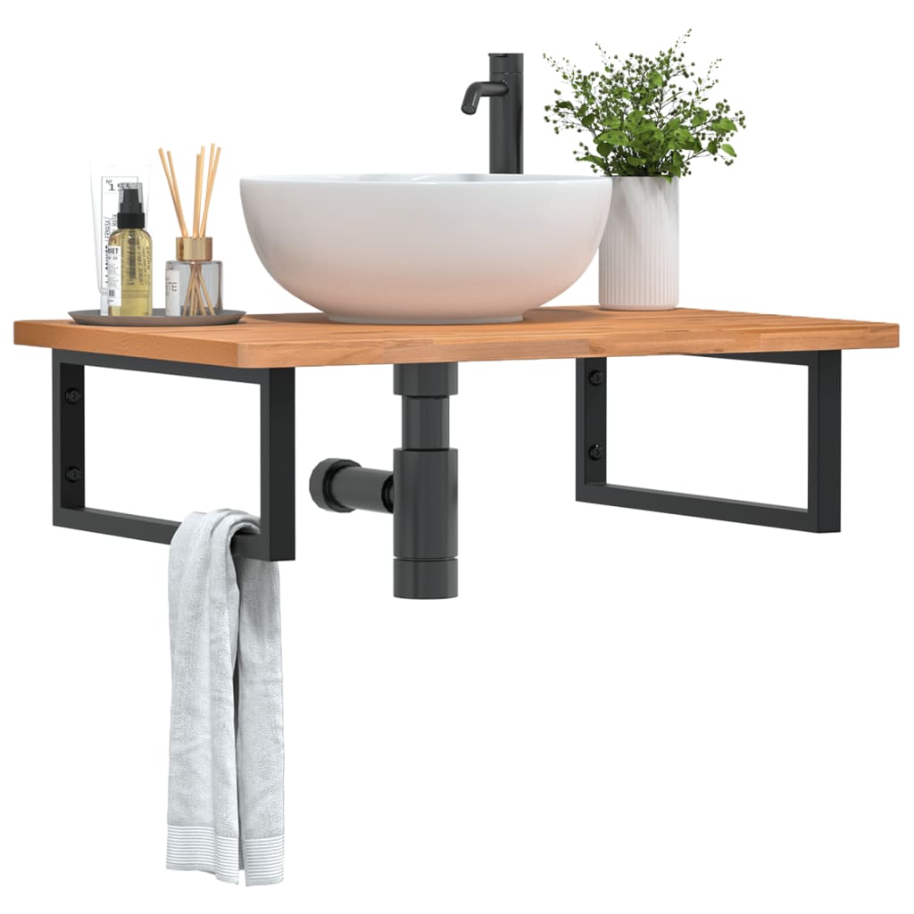 Vidaxl Wall Shelf Under Sink, Steel and Solid Beech Wood