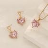 Elegant Box Chain Choker Pink Heart-shaped Pendant Necklace Earring Women's Daily Dating Zircon Ideal Valentine's Day Gift