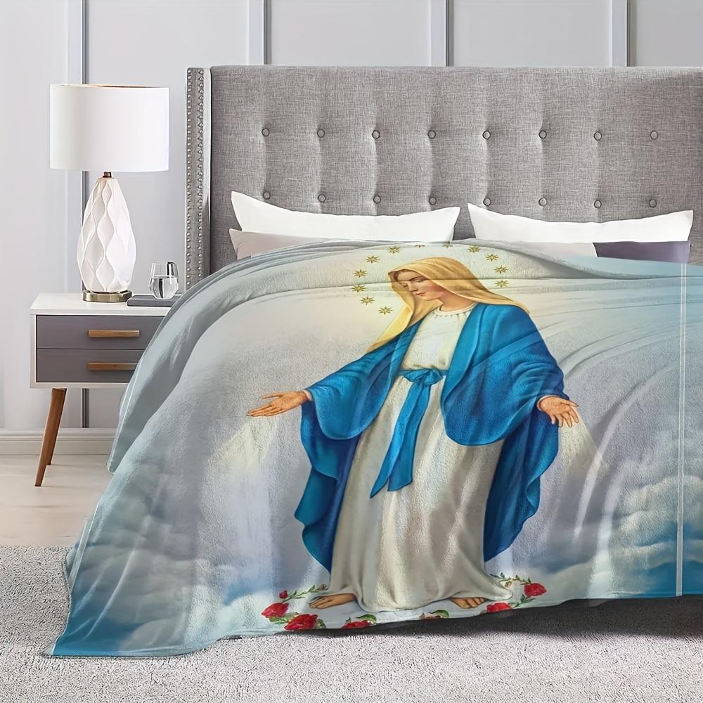 Jungfrau Maria Flanell-Kuscheldecke – Elegant, Heiliger Stil, Reißfest, Ganzjahreskomfort, Ideal für Wohnkultur und Spirituelle Beruhigung