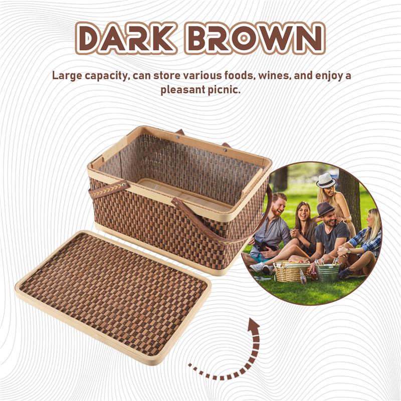 M-Nowoczesny-1 SZT Nowy Koszyk Bambusowy Bambusowy Koszyk Piknikowy Ciemnobrązowy Z Pokrywką Ręczny Koszyk na Przekąski Chleb