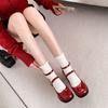 IPPEUM Red Mary Janes Shoes For Women Chunky Heel Ballet Shoes PU Leather Pumps High Heels