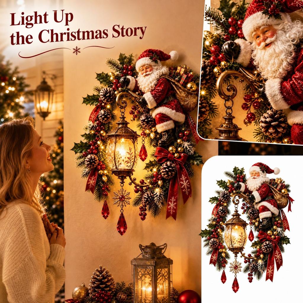 Christmas Series Wall Decoration with Lights, Holiday Hanging Decor for Home Indoor Display