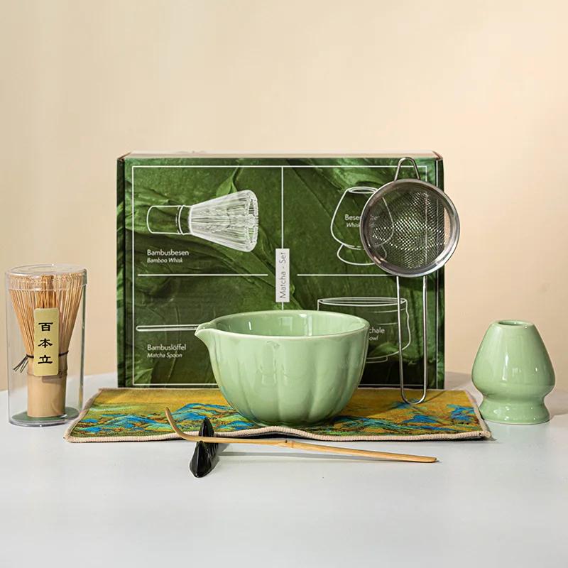 4/8pcs Matcha Whisk Set For Tea Lover Ceramic Matcha Kit Set Petal Bowl Whisk Scoop Sifter For Home Camping Art Of Tea Present