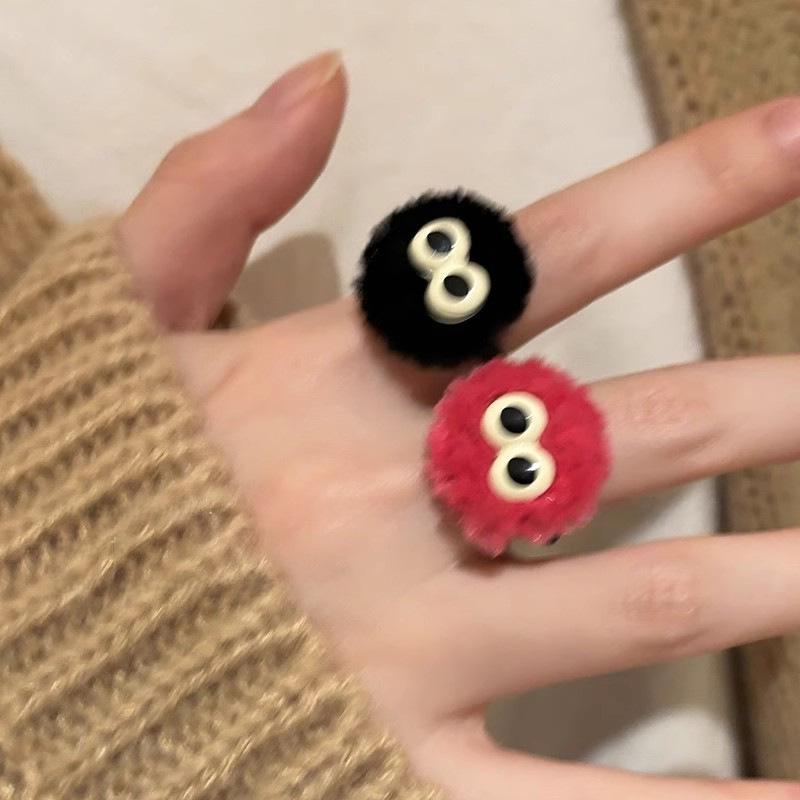 Adorable Cartoon Coal Ball Plush Ring for Women - Unique Autumn/Winter Design