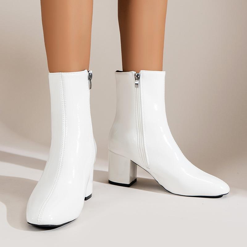 Women S Square Toe Side Zip High Heel Ankle Boots