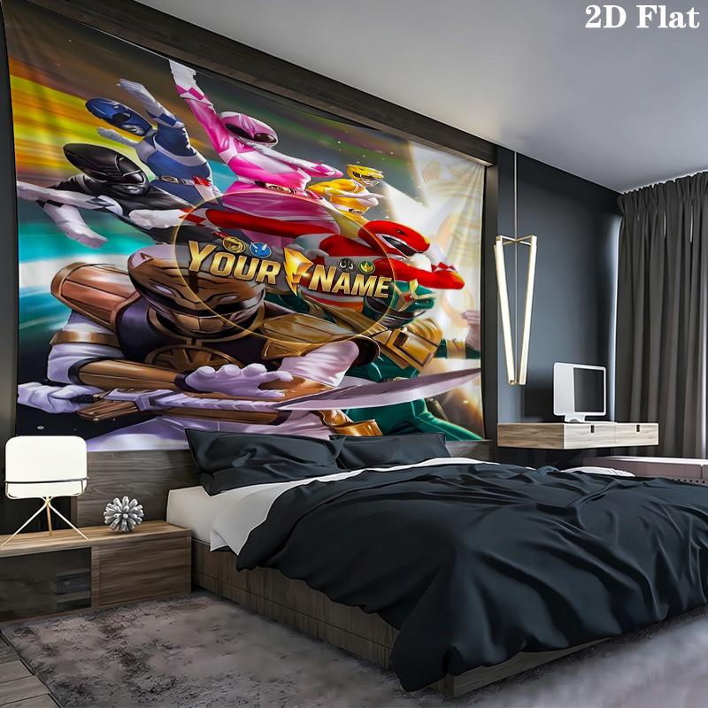 Power Rangers Adventure Custom Name Wall Tapestry Aesthetic Wall Hanging Printed Fabric Blanket Decorative Tapestries for Bedroom Living Room Home Dec