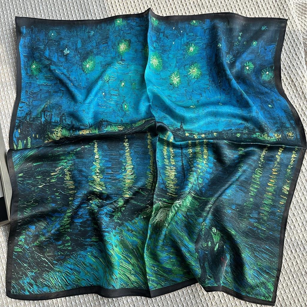 100% Pure Silk Floral Scarf Neck Foulard Square Headband Fashion Vintage Neckerchief Scarves Bandana 65*65Cm